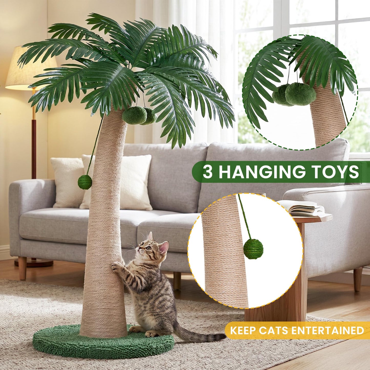 Wide stable base of the 43-inch cat scratching post